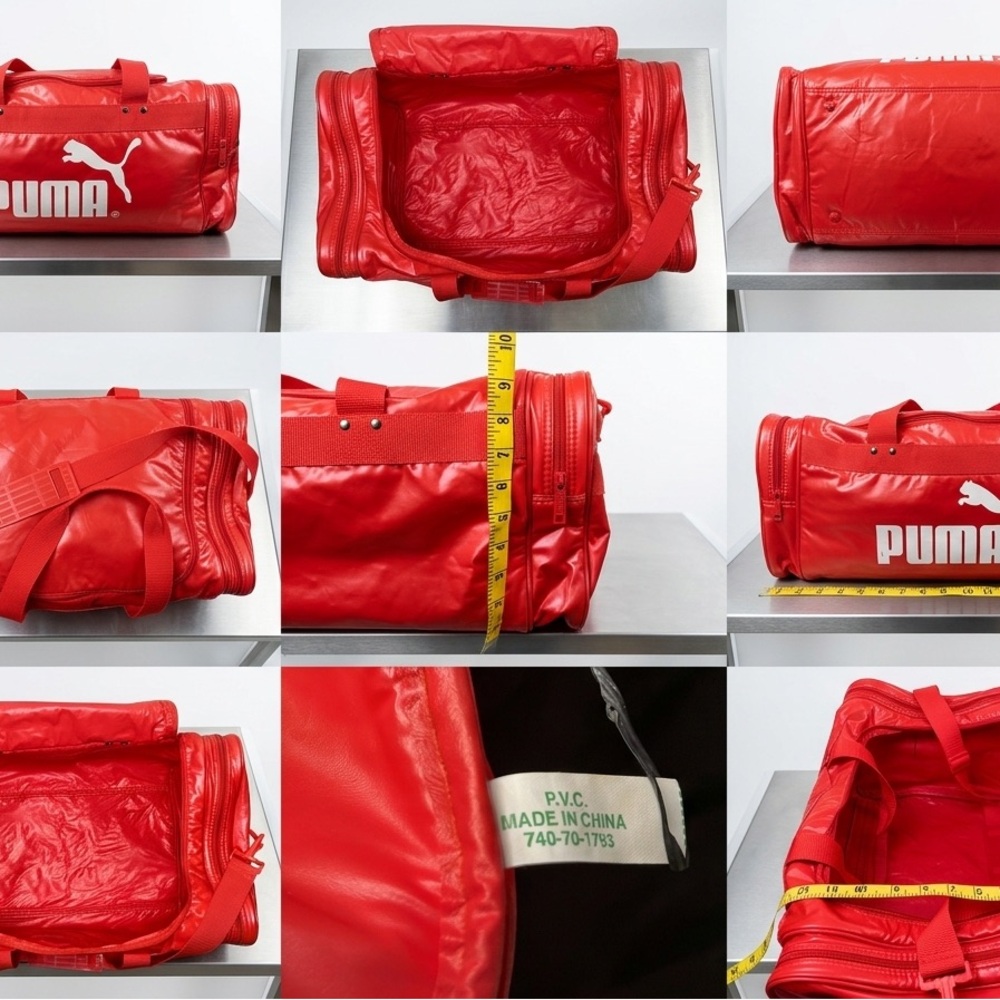 Vintage 80s PUMA Red Vinyl Duffle Bag Gym Travel Team Bag Retro RARE PVC - Picture 2 of 10